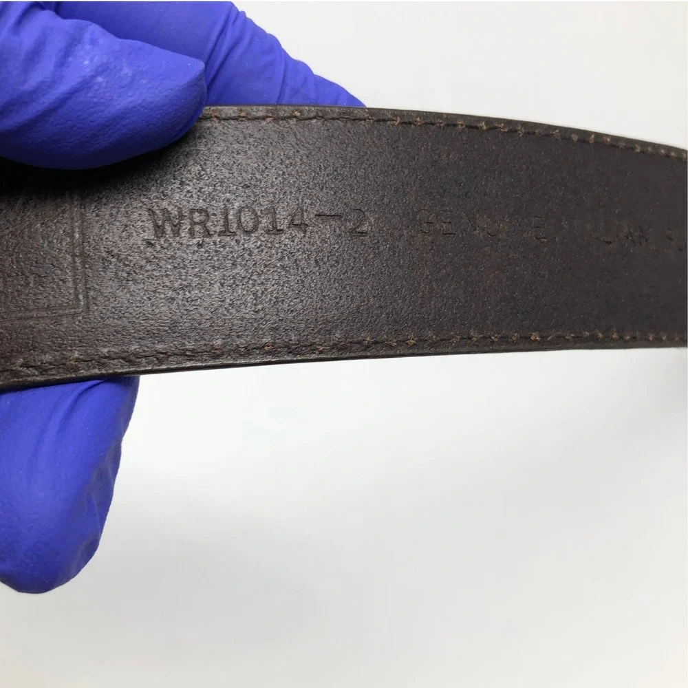 Woolrich Mens Brown Leather Belt 42 Italian Leather Woven Center Strip